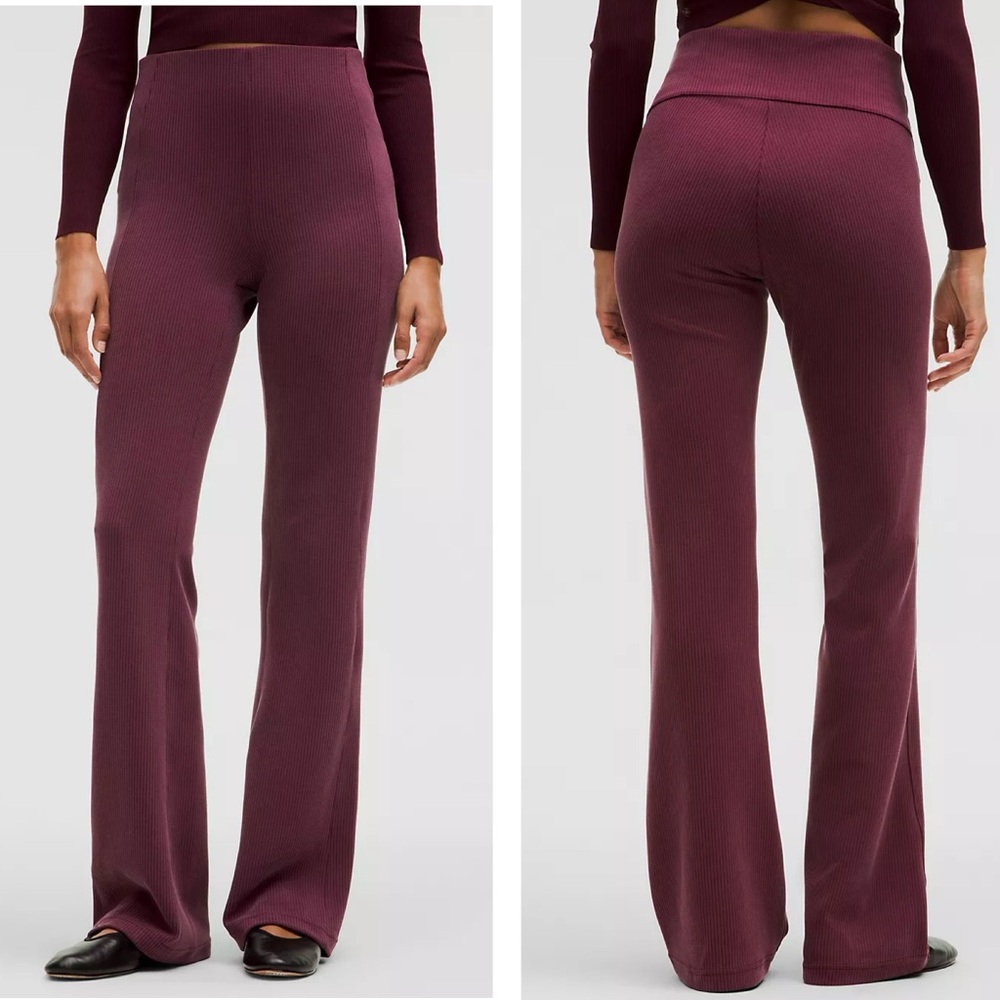 Lululemon Ribbed Softstreme Flared Pants Women’s Sz 0 NWT Garnet Regular Length‎